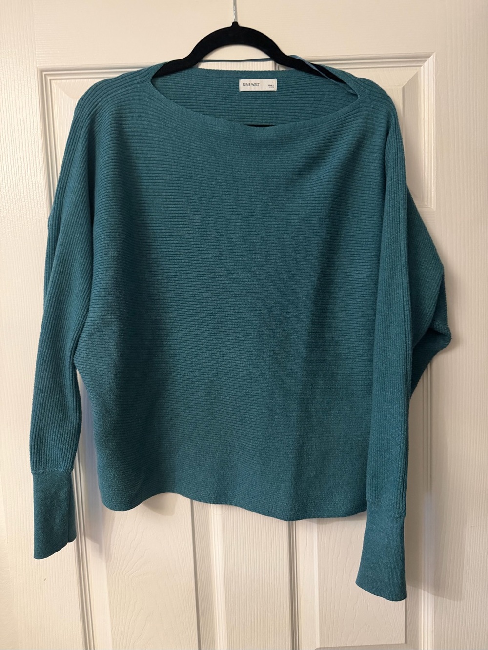 Nine West Teal Ribbed Dolman Batwing Sweater Size Large